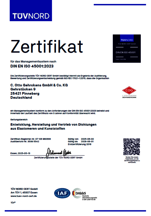 Zertifikat Arbeitsschutzmanagement ISO 45001